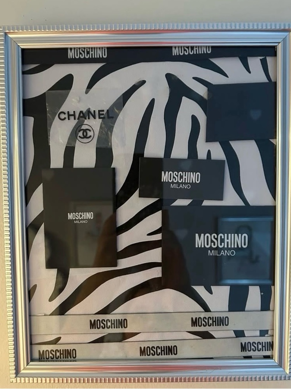 Moschino Black and White Zebra Logo Scarf - Men Accessories